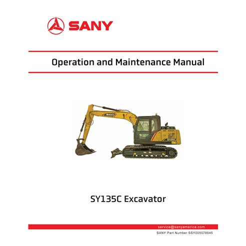 Manuel d'utilisation et d'entretien pdf de l'excavatrice Sany SY135C - Sany manuels - SANY-SSY005078545-OM-EN
