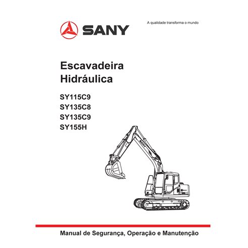 Excavadora Sany SY115C9, SY135C8, SY135C9, SY155H pdf manual de operación y mantenimiento PT - Sany manuales - SANY-SY115-155...