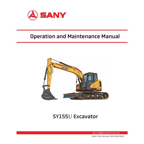 Manual de operação e manutenção em pdf da escavadeira Sany SY155U - Sany manuais - SANY-SSY005079291-OM-EN