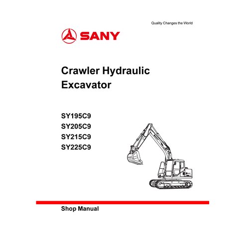 Manuel d'atelier pdf de l'excavatrice Sany SY195C9, SY205C9, SY215C9, SY225C9 - Sany manuels - SANY-SY195-225C9-SM-EN