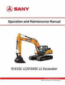 Excavadora Sany SY215CLC, SY225CLC pdf manual de operación y mantenimiento - Sany manuales - SANY-SSY004846200-OM-EN