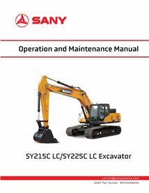 SANY-SSY004846200-OM Sany SY215CLC, SY225CLC excavator pdf operation and maintenance manual