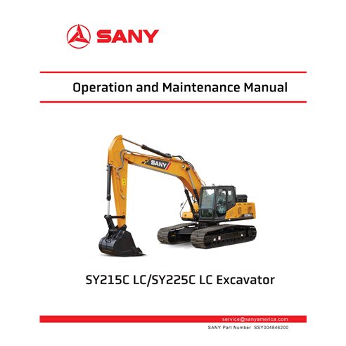 SANY-SSY004846200-OM Manuel d'utilisation et d'entretien pdf de l'excavatrice Sany SY215CLC, SY225CLC