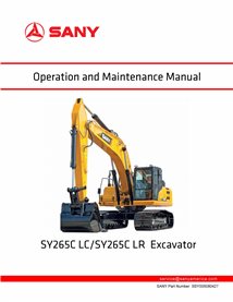 Excavadora Sany SY265CLC, SY265CLR pdf manual de operación y mantenimiento - Sany manuales - SANY-SSY005080427-OM-EN