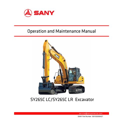 Manuel d'utilisation et d'entretien pdf de l'excavatrice Sany SY265CLC, SY265CLR - Sany manuels - SANY-SSY005080427-OM-EN