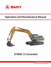 SANY-SSY005080403-OM Manual de operação e manutenção em pdf da escavadeira Sany SY365CLC