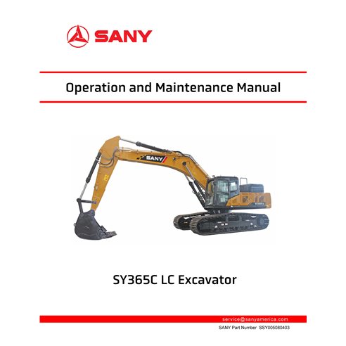 Manuel d'utilisation et d'entretien pdf de l'excavatrice Sany SY365CLC - Sany manuels - SANY-SSY005080403-OM-EN