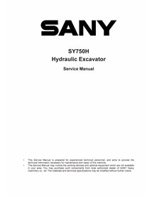 Manual de servicio pdf de la excavadora Sany SY750H - Sany manuales - SANY-SY750H-SM-EN