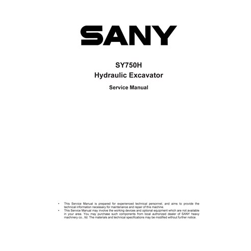 Manuel d'entretien pdf de l'excavatrice Sany SY750H - Sany manuels - SANY-SY750H-SM-EN