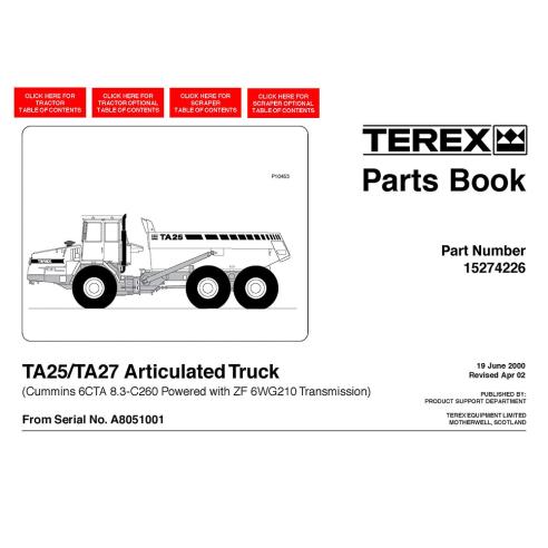 Libro de repuestos para camiones articulados Terex TA25, TA27 - Terex manuales