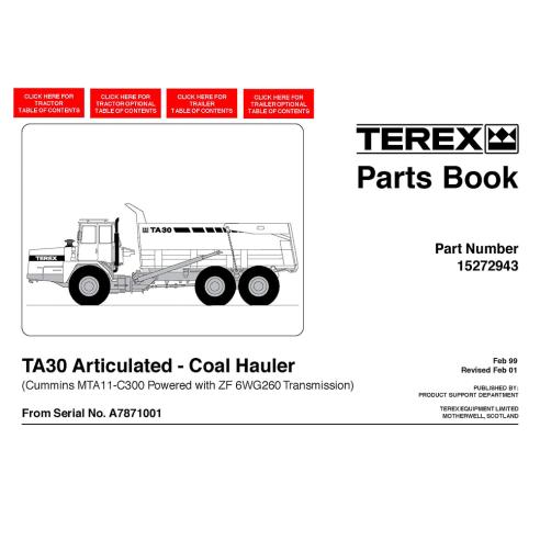 Livro de peças do caminhão articulado Terex TA30 Coal Hauler - Terex manuais