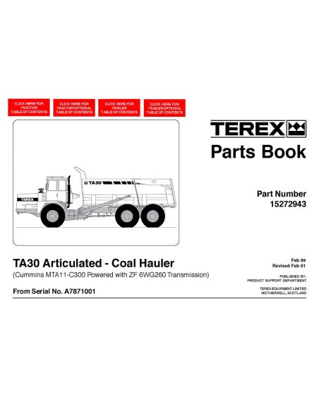Livro de peças do caminhão articulado Terex TA30 Coal Hauler - Terex manuais - TEREX-15272943