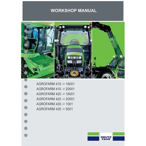 Manual de oficina em pdf do trator Deutz Fahr AGROFARM 410, 420, 430 - Deutz Fahr manuais - DEUTZ-AGROFARM-410-430-WM-EN