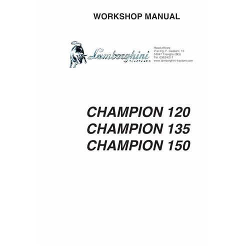 Manual de oficina em pdf do trator Lamborghini CHAMPION 120, 130, 150 - Lamborghini manuais - LAMBO-CHAMPION-120-150-WM-EN