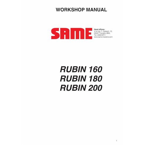 Manuel d'atelier pdf pour tracteur SAME RUBIN 160, 180, 200 ES - SAME manuels - SAME-RUBIN-160-200-WM.EN