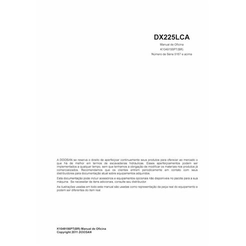 Escavadeira Doosan DX225LCA pdf manual de loja PT - Doosan manuais - DOOSAN-K1049156PT-SM-PT