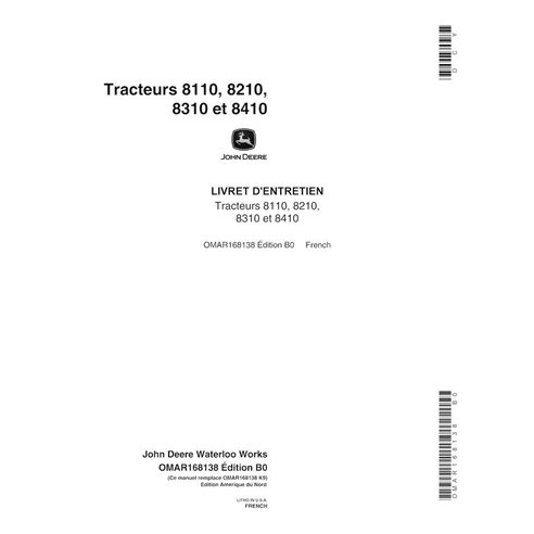 Manual do operador em pdf do trator John Deere 8110, 8210, 8310, 8410 - John Deere manuais - JD-OMAR168138-FR
