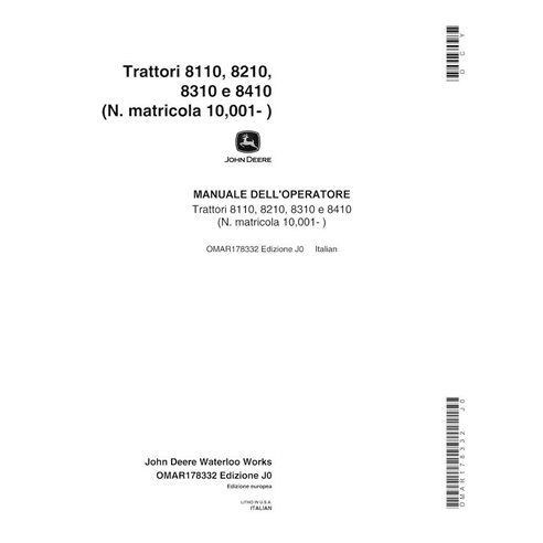 John Deere 8110, 8210, 8310, 8410 tractor pdf operator's manual IT - John Deere manuals - JD-OMAR178332-IT