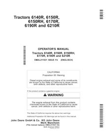 JD-OMAL211531 Manual del operador del tractor John Deere 6140R, 6150R, 6150RH, 6170R, 6190R, 6210R NA (OMAL211531)