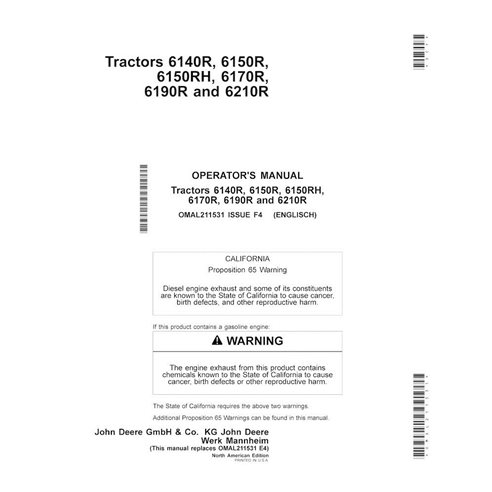 JD-OMAL211531 John Deere 6140R, 6150R, 6150RH, 6170R, 6190R, 6210R NA tractor operator's manual (OMAL211531)