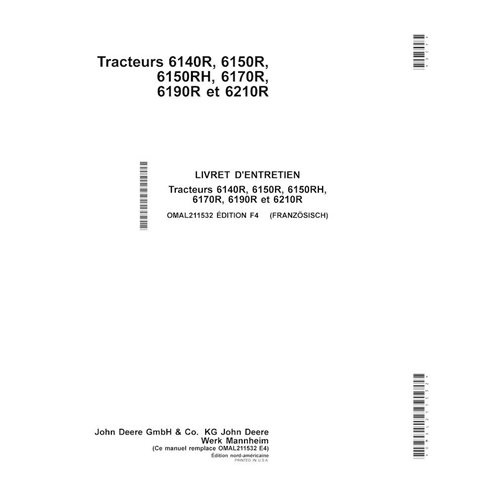 Manual do operador do trator John Deere 6140R, 6150R, 6150RH, 6170R, 6190R, 6210R NA pdf FR - John Deere manuais - JD-OMAL211...