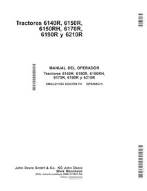 JD-OMAL211533-ES Manual do operador do trator John Deere 6140R, 6150R, 6150RH, 6170R, 6190R, 6210R NA ES (OMAL211533)