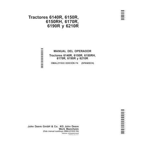 Manuel de l'opérateur pdf pour tracteur John Deere 6140R, 6150R, 6150RH, 6170R, 6190R, 6210R NA ES - John Deere manuels - JD-...