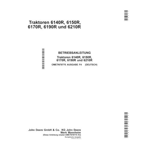 Manuel de l'opérateur pdf pour tracteur John Deere 6140R, 6150R, 6150RH, 6170R, 6190R, 6210R EU DE - John Deere manuels - JD-...