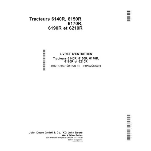 John Deere 6140R, 6150R, 6150RH, 6170R, 6190R, 6210R EU tractor pdf operator's manual FR - John Deere manuals - JD-OMETN78777-FR