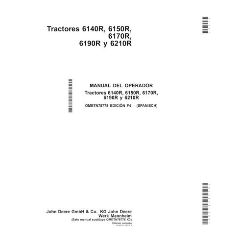 JD-OMETN78778-ES Manual del operador del tractor John Deere 6140R, 6150R, 6150RH, 6170R, 6190R, 6210R EU ES (OMETN78778)