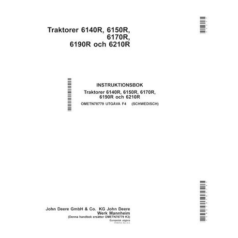 John Deere 6140R, 6150R, 6150RH, 6170R, 6190R, 6210R EU manual del operador en pdf SV - John Deere manuales - JD-OMETN78779-SV