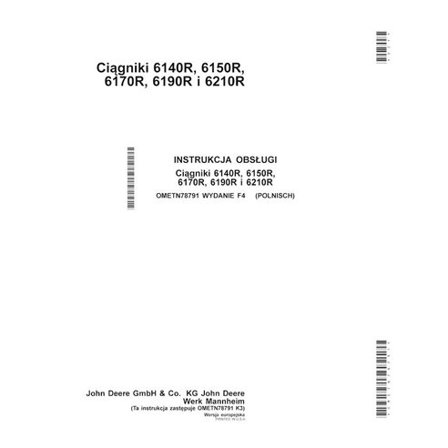 Manual do operador em pdf do trator John Deere 6140R, 6150R, 6150RH, 6170R, 6190R, 6210R EU PL - John Deere manuais - JD-OMET...