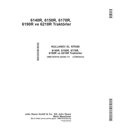 JD-OMETN78794-TR Manual del operador del tractor John Deere 6140R, 6150R, 6150RH, 6170R, 6190R, 6210R EU TR (OMETN78794)