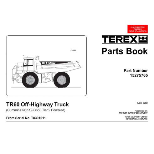Livro de peças de caminhão fora-de-estrada Terex TR60 - Terex manuais