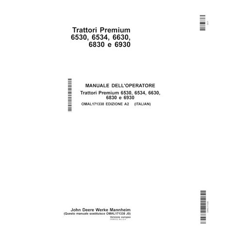 John Deere 6530, 6534, 6630, 6830, 6930 compact utility tractor pdf operator's manual IT - John Deere manuals - JD-OMAL171338