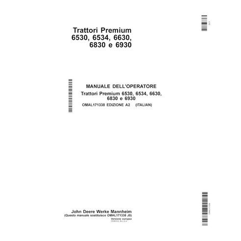 John Deere 6530, 6534, 6630, 6830, 6930 tractor utilitario compacto pdf manual del operador IT - John Deere manuales - JD-OMA...