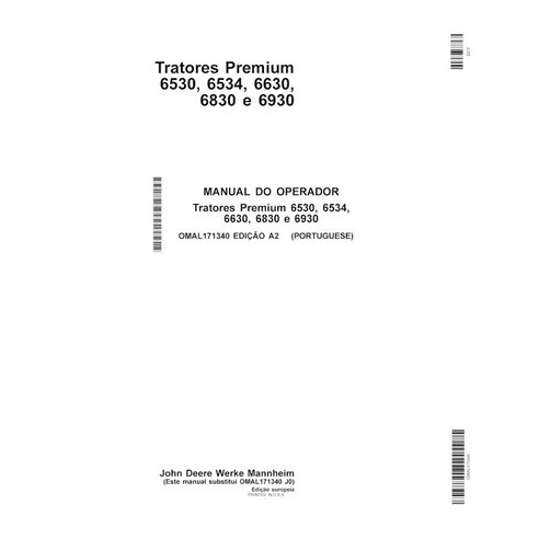 JD-OMAL171340 Manual del operador del tractor utilitario compacto John Deere 6530, 6534, 6630, 6830, 6930 PT (OMAL171340)