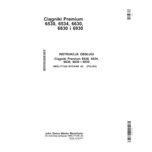 JD-OMAL171346 Manual del operador del tractor utilitario compacto John Deere 6530, 6534, 6630, 6830, 6930 PL (OMAL171346)