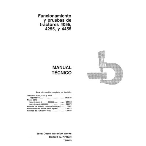 John Deere 4055, 4255, 4455 trator pdf manual técnico de diagnóstico ES - John Deere manuais - JD-TM2631-ES