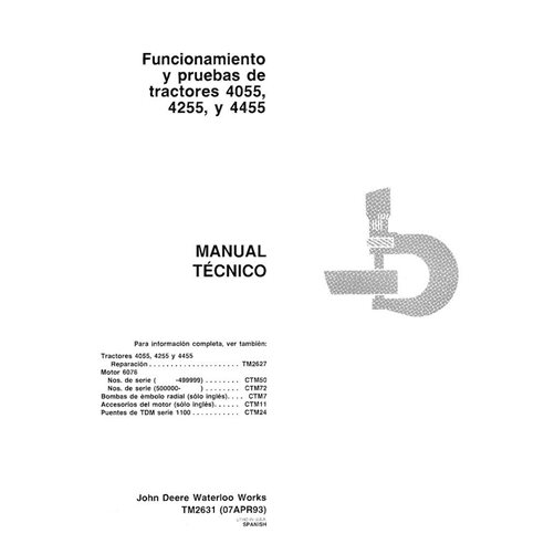 TM2631-ES John Deere 4055, 4255, 4455 tractor pdf diagnostic technical manual ES