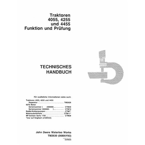 TM2630-DE Manual técnico de diagnóstico do trator John Deere 4055, 4255, 4455 DE (TM2630)