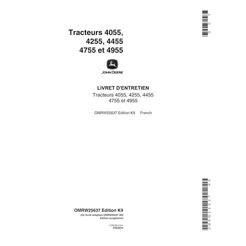 John Deere 4055, 4255, 4455, 4755, 4955 (SN 0-006675) tractor pdf operator's manual FR - John Deere manuals - JD-OMRW25637-FR