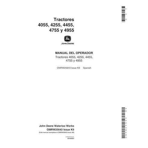 JD-OMRW25643-ES Manual do operador do trator John Deere 4055, 4255, 4455, 4755, 4955 (SN 0-006675) ES (OMRW25643)