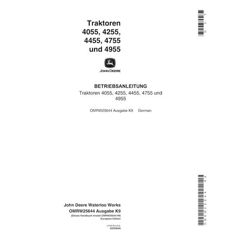 JD-OMRW25644-DE John Deere 4055, 4255, 4455, 4755, 4955 (SN 0-006675) tractor operator's manual DE (OMRW25644)