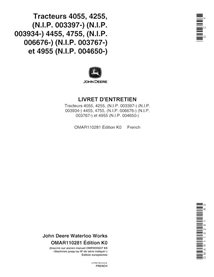 Manuel de l'opérateur pour tracteur John Deere 4055, 4255, 4455, 4755, 4955 (SN 3397-10000, 20000) pdf FR - John Deere manuel...