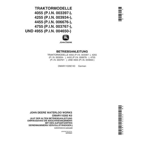 JD-OMAR110282-DE Manual do operador do trator John Deere 4055, 4255, 4455, 4755, 4955 (SN 3397-10000, 20000) DE (OMAR110282)