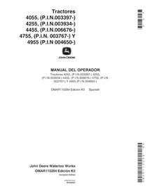 JD-OMAR110284-ES John Deere 4055, 4255, 4455, 4755, 4955 (SN 3397-10000, 20000) tractor operator's manual ES (OMAR110284)