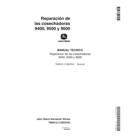 TM2612-ES John Deere 9400, 9500, 9600 combine pdf repair technical manual ES