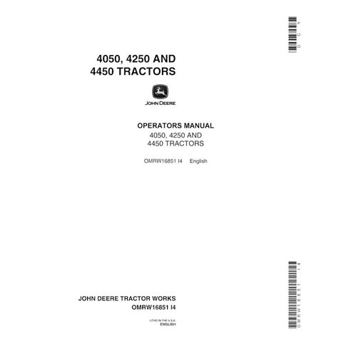 Manual do operador em pdf do trator John Deere 4050, 4250, 4450 (SN 0-19804) - John Deere manuais - JD-OMRW16851-EN