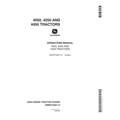 Manuel de l'opérateur pdf du tracteur John Deere 4050, 4250, 4450 (SN 0-19804) - John Deere manuels - JD-OMRW16851-EN